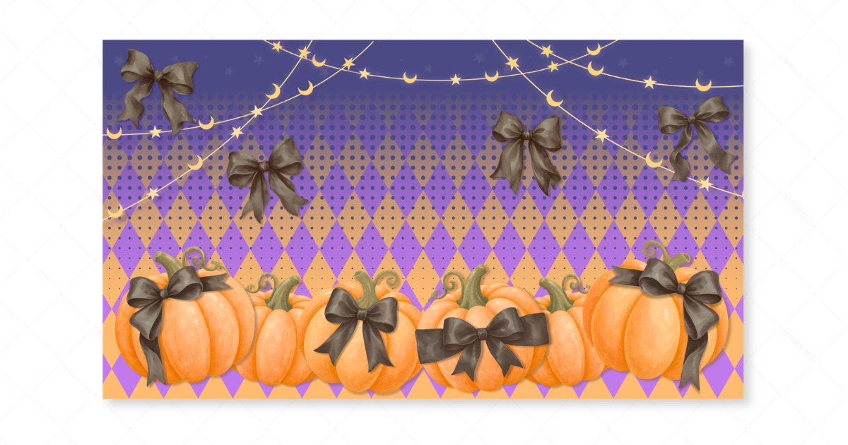 カボチャとリボンとハロウィンをテーマにしたPC壁紙アイキャッチ画像