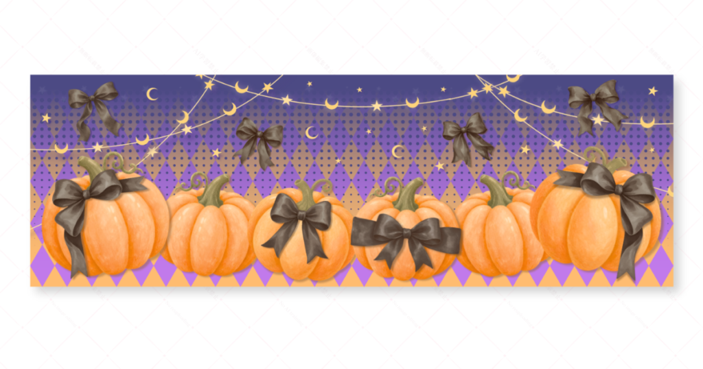 カボチャとリボンとハロウィンをテーマにしたXヘッダーアイキャッチ画像