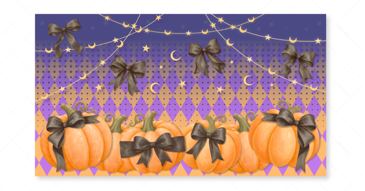 カボチャとリボンとハロウィンをテーマにしたYouTube背景アイキャッチ画像