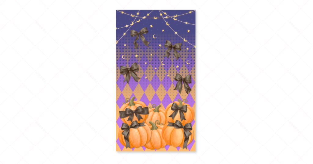 カボチャとリボンとハロウィンをテーマにしたスマホ壁紙アイキャッチ画像